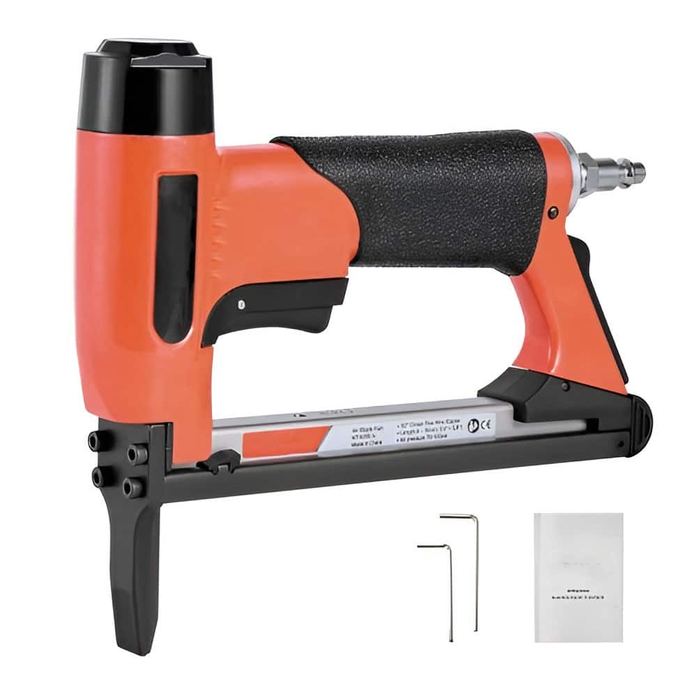 Black-Orange Aluminum Alloy 21-Gauge Pneumatic Staple Gun with 150PCS Capacity - 8.66 x 1.77 x 7.48