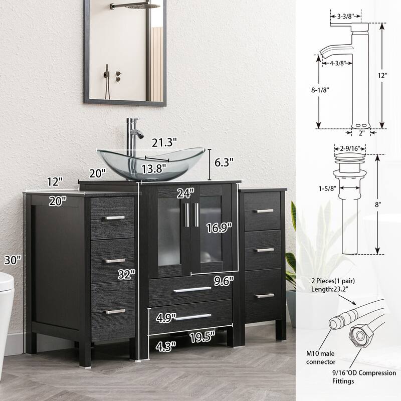 48" Bathroom Vanity Set Vessel Sink Faucet W/ Small Cabinet Combo