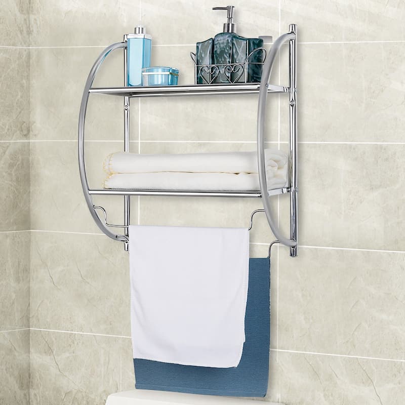 Gymax Wall Mount Shower Organizer Holder 2-Tier Bathroom Rack Storage