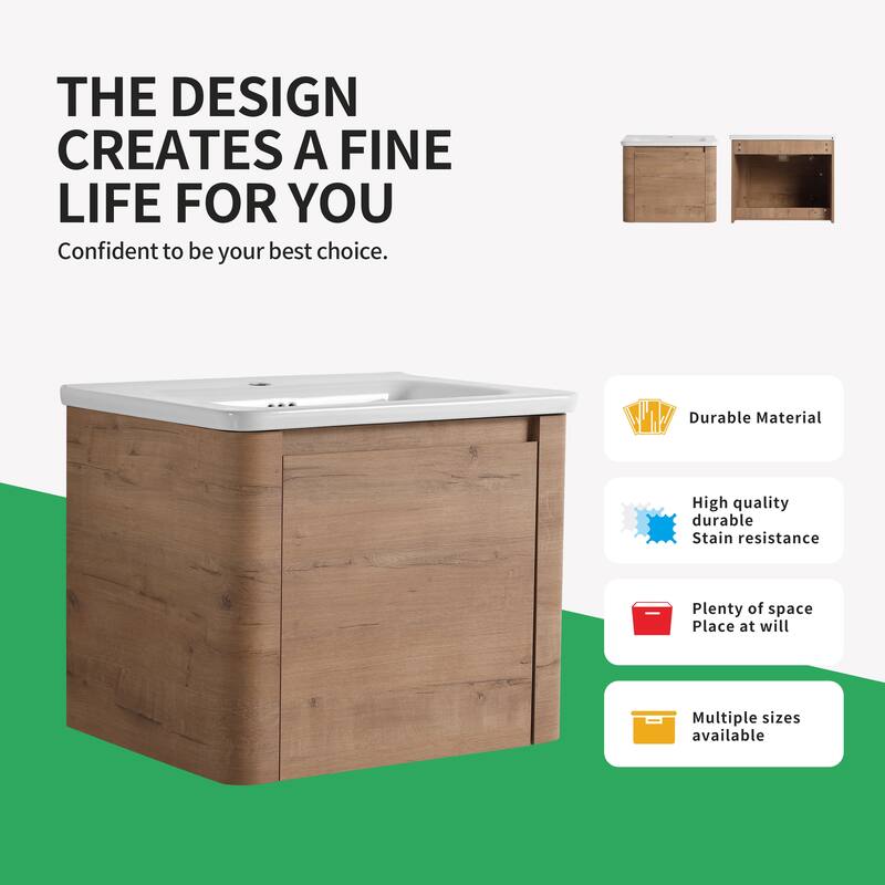 BNK 24''/28''/36''/40''/60''/68'' Bathroom Vanity With Sink, Floating Bathroom Vanity with Soft Close Doors and Shelf