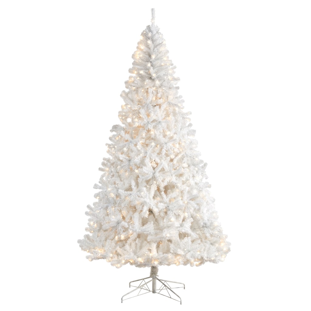 9' Pre-Lit Full White Artificial Christmas Tree, White LED Lights - 9 Foot