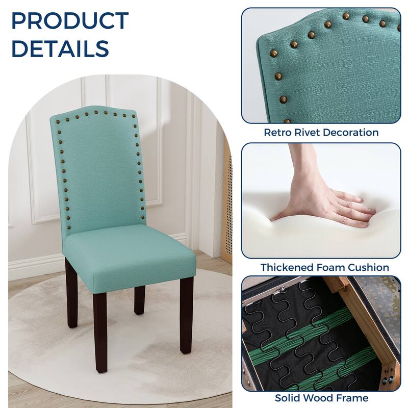 Fabric Upholstered Nailhead Trim Parson Dining Chairs Set of 2