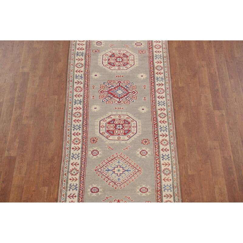 Kazak Runner Rug Handmade Geometric Wool Carpet - 2'9" x 19'3"