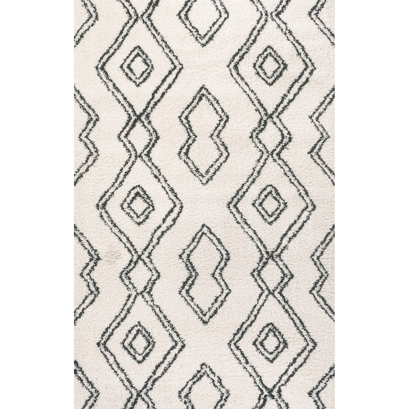 JONATHAN Y Alaro Moroccan Style Diamond Shag Area Rug - 8 X 10 - White/Black