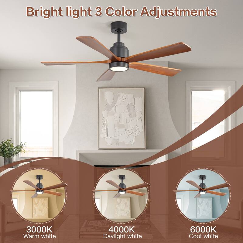 52 Inch Ceiling Fan with Blades 18W Three Color Dimmable Light Memory Function & Reversible Motor