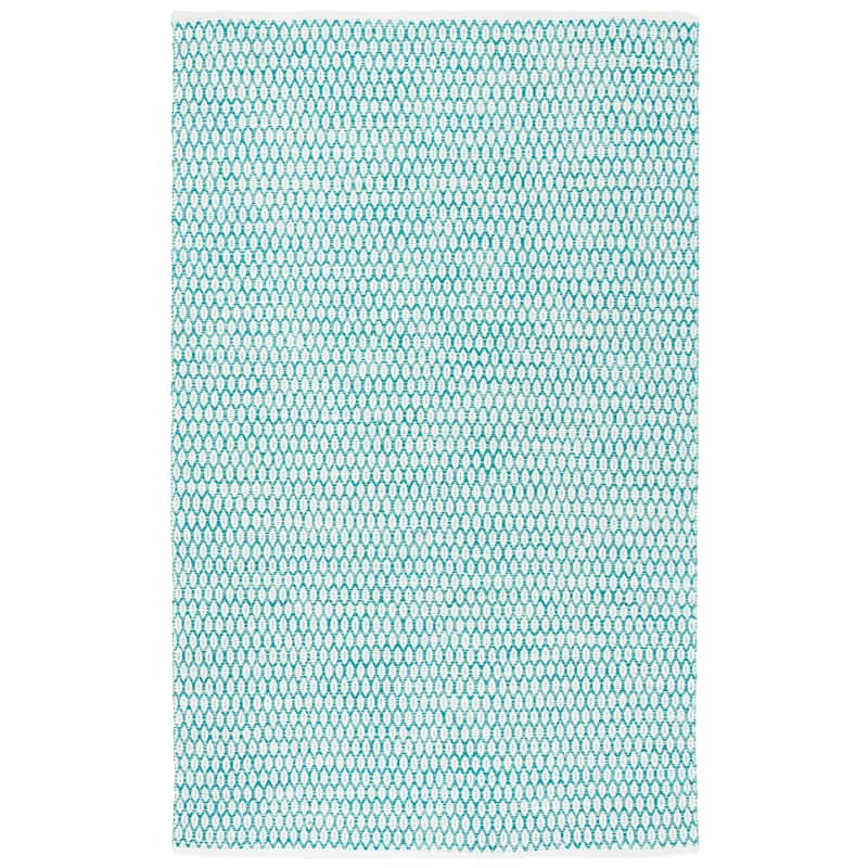 SAFAVIEH Handmade Flatweave Montauk Cassidy Casual Cotton Rug - 6' Square - Aqua/Ivory