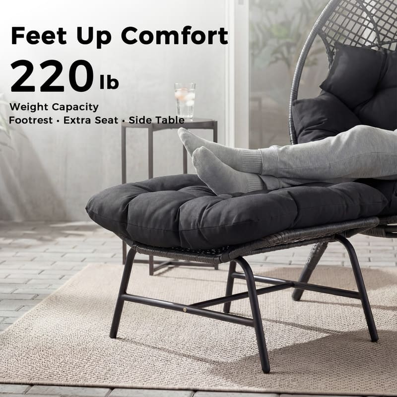 Outdoor Wicker Egg Chair with Ottoman, 6.5" Cushions, 440 lb Capacity