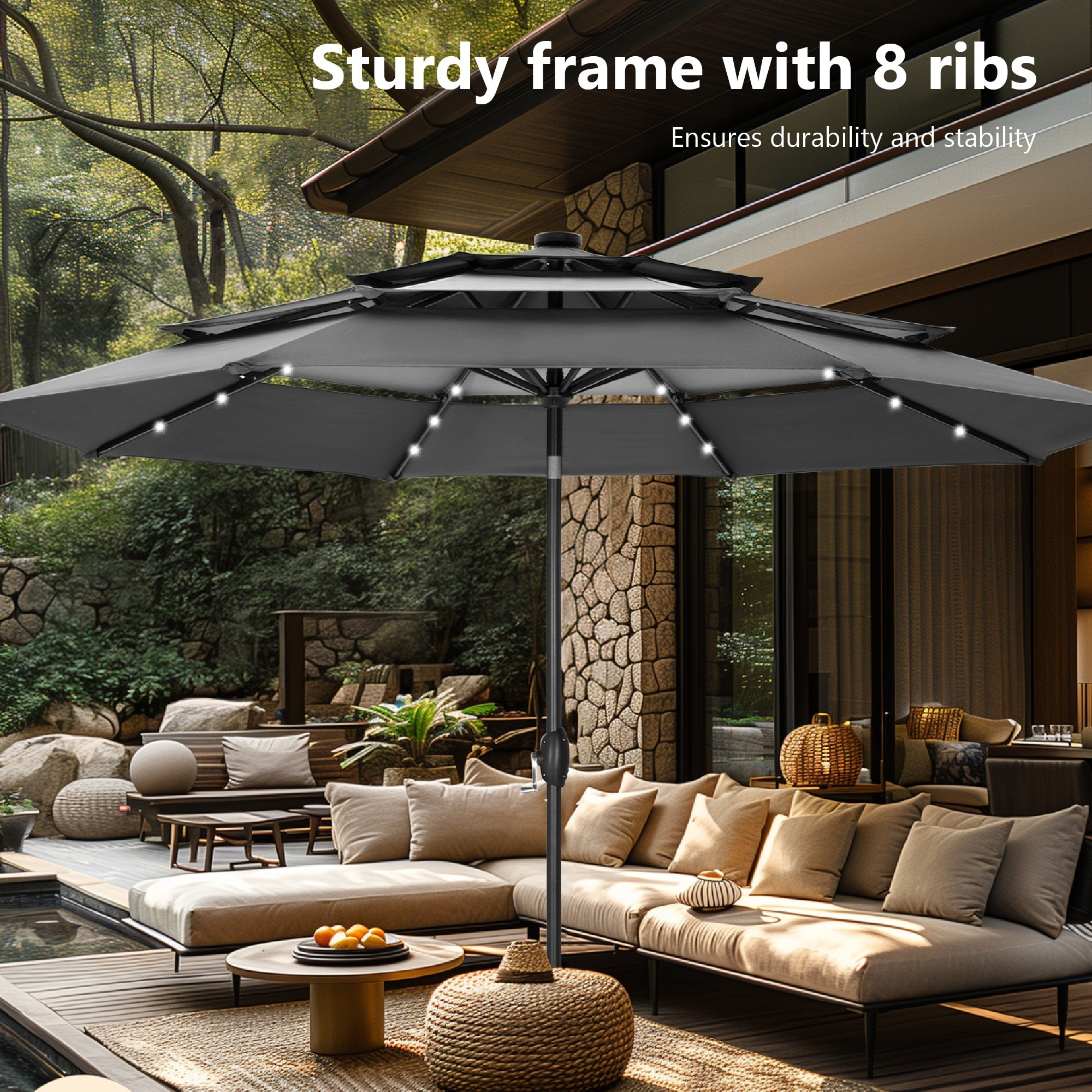 10 ft double vented patio umbrella 10x10 Aluminum Top Cantilever the patio umbrella is good for air circulation Domi 10'x10' Cantilever Patio Umbrella,