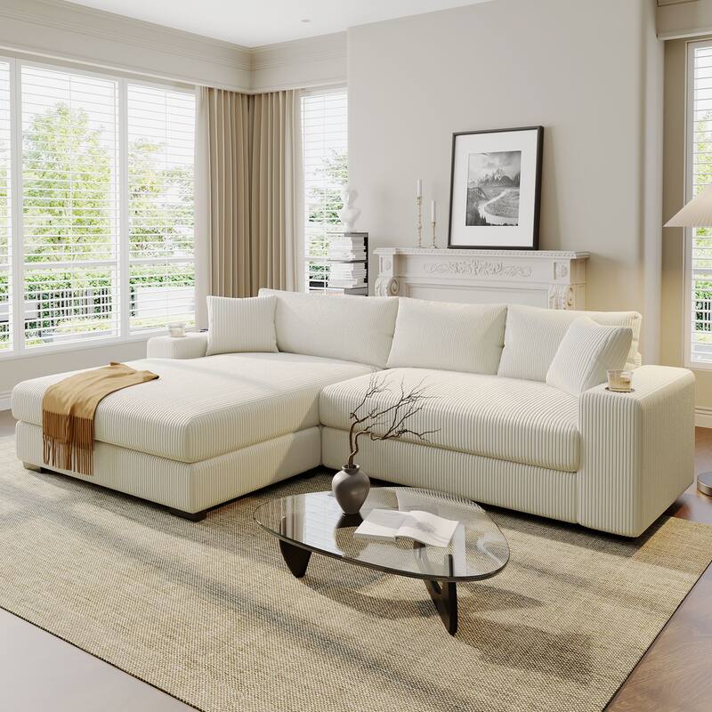Deep Seat Sleeper Sofa Sectional Sofa Bed Built-in Cup Holders, Charging Ports
