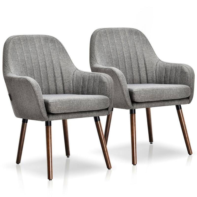 Gymax Set of 2 Accent Chairs Fabric Upholstered Armchairs w/Wooden - 17.5'' x 17.5'' x 3'' - Grey - 17.5'' x 17.5'' x 3''