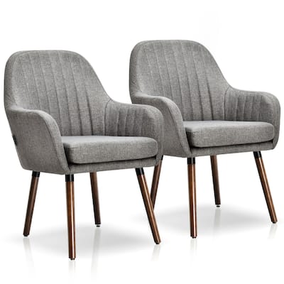 Gymax Set of 2 Accent Chairs Fabric Upholstered Armchairs w/Wooden - 17.5'' x 17.5'' x 3''