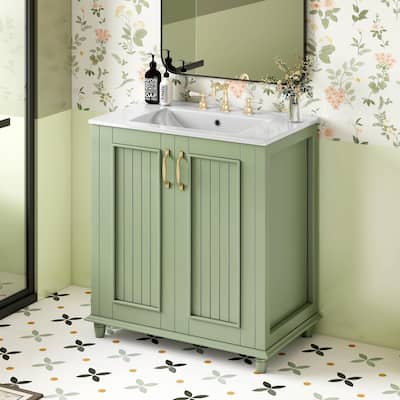 30" Freestanding Bathroom Vanity with Resin Sink - Hidden Drawer and Storage Cabinet