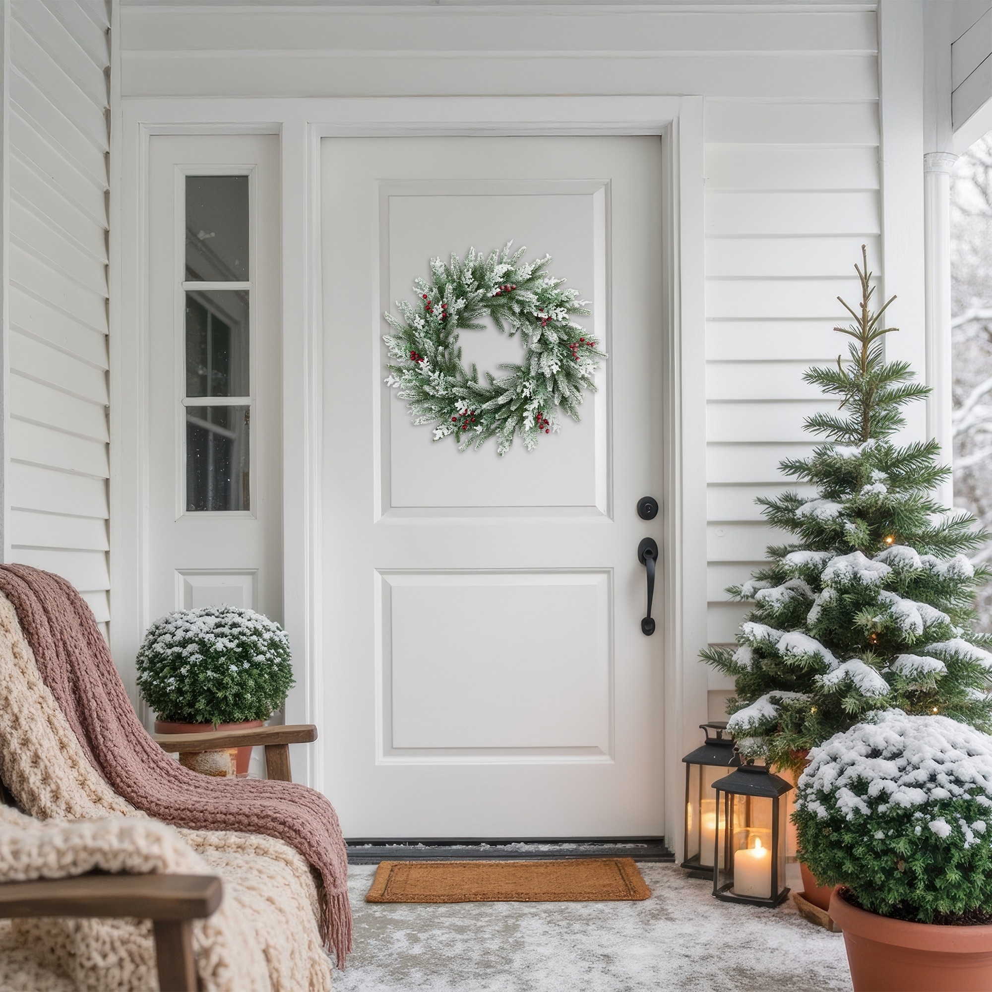 Real Touch™️ Flocked Wind River Fir with Berries Artificial Christmas Wreath - 24" - Unlit