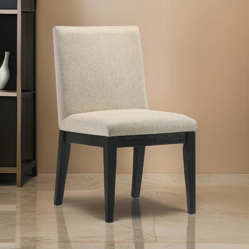 Fin 23 Inch Dining Chair, Set of 2, Fabric Upholstery, Beige and Black