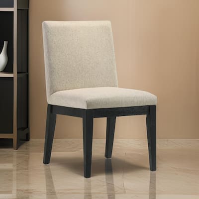 Fin 23 Inch Dining Chair, Set of 2, Fabric Upholstery, Beige and Black