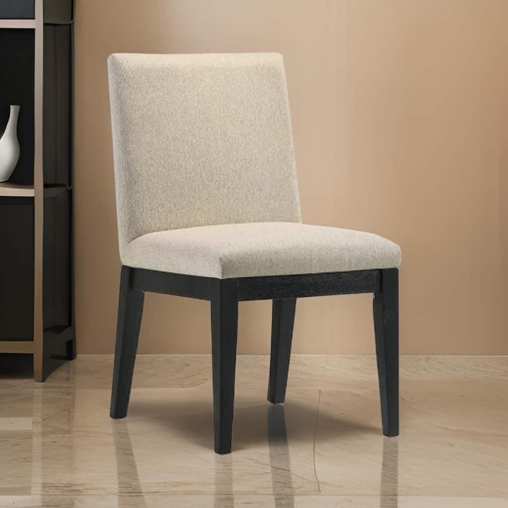 Fin 23 Inch Dining Chair, Set of 2, Fabric Upholstery, Beige and Black