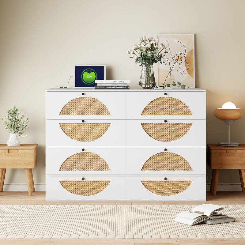 Modern Style Murphy Bed with Large Drawer,USB Ports and Outlets for Bedroom - White - Full