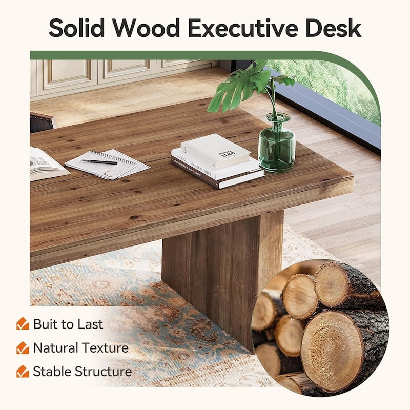 63" Solid Wood Home Office Desk, Farmhouse Large Executive Computer Desk