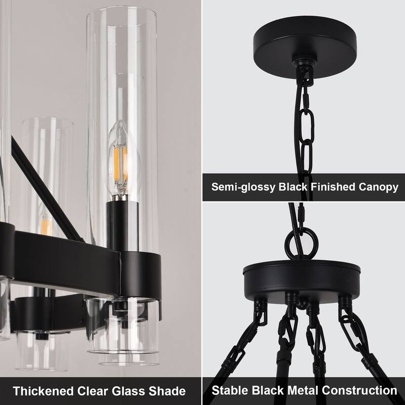 12-Light Farmhouse Wagon Wheel Chandelier - Matte Black