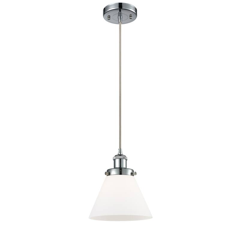 Innovations Lighting Large Cone 8" Wide Mini Pendant - Cord Hung - Polished Chrome / Matte White