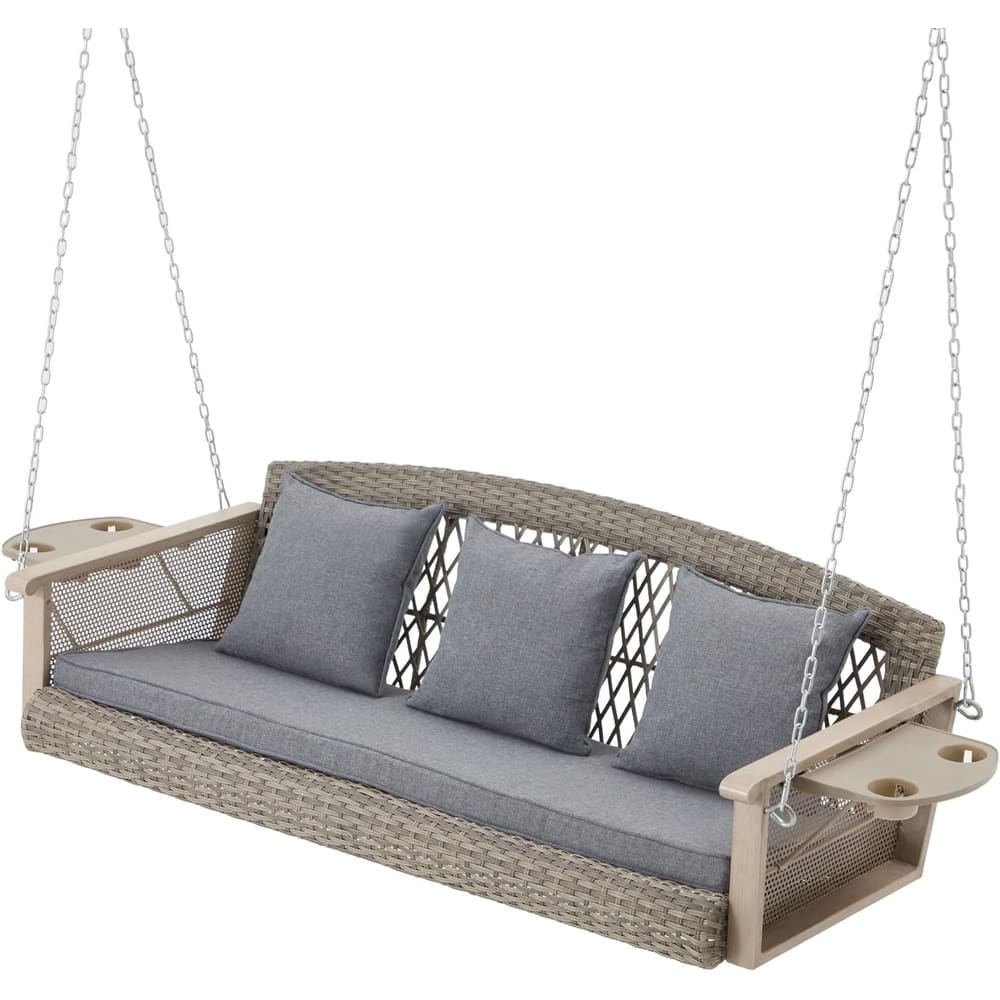 3-Seat Outdoor Porch Swing with Cushions, 900 LBS Capacity, Hanging Chains for Deck, Backyard, Lawn