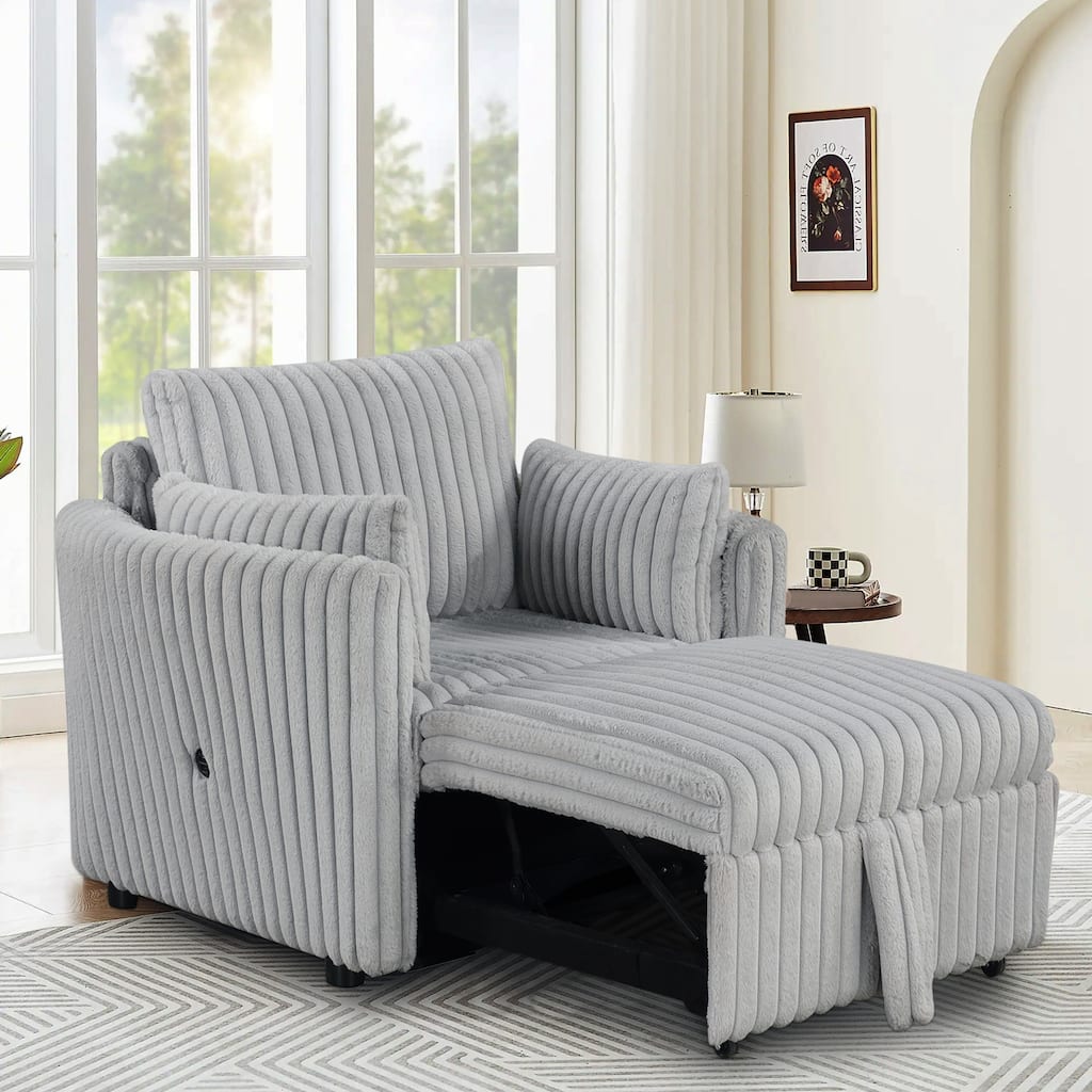 Modern Fabric Sleeper Single Sofa with USB and 2 pillows