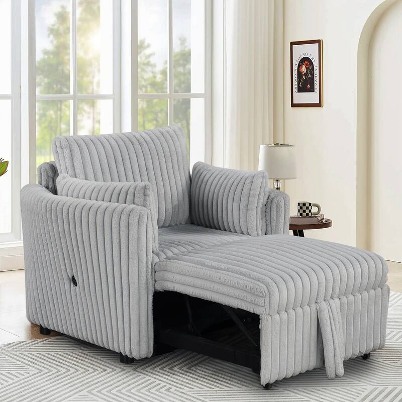 Modern Fabric Sleeper Single Sofa with USB and 2 pillows