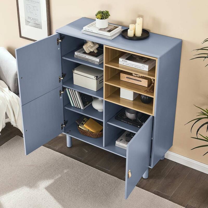 3 Doors Wooden Cabinet with Leather Handle