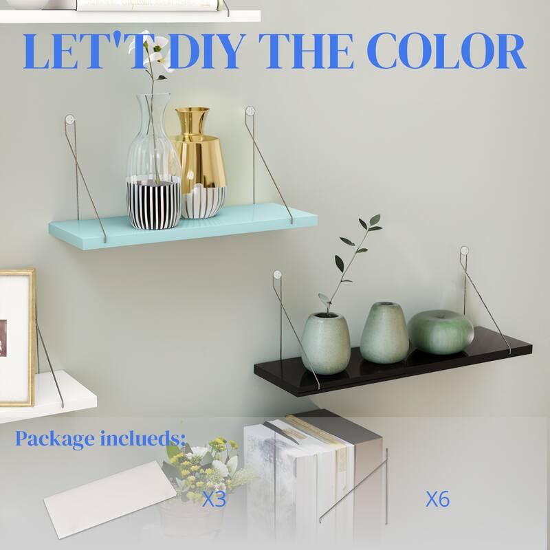 Floating Shelves for Wall with Silver Metal Brackets White for Bedroom Living Room - 23.62 x 5.91 x 5.91 inch