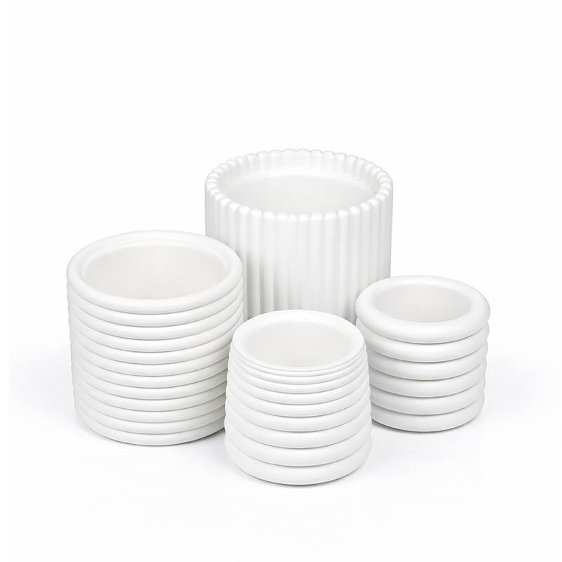JONATHAN Y Silas Modern Minimalist Handmade Concrete Fluted Sculptural Cylinder Planter Set with Drainage Holes (Set of 4) - White