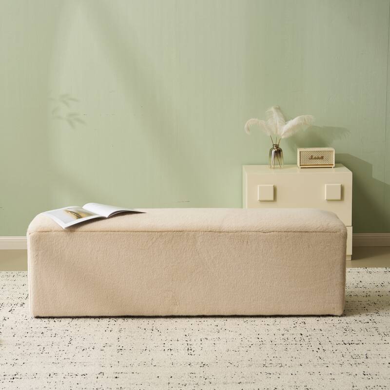 Almond Long Plush Ottoman, Modern Simple Footstool and Seat for Home Use - Almond