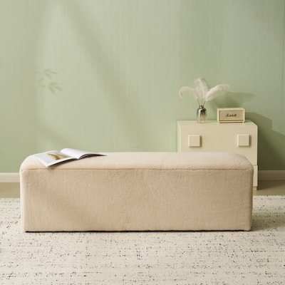Almond Long Plush Ottoman, Modern Simple Footstool and Seat for Home Use