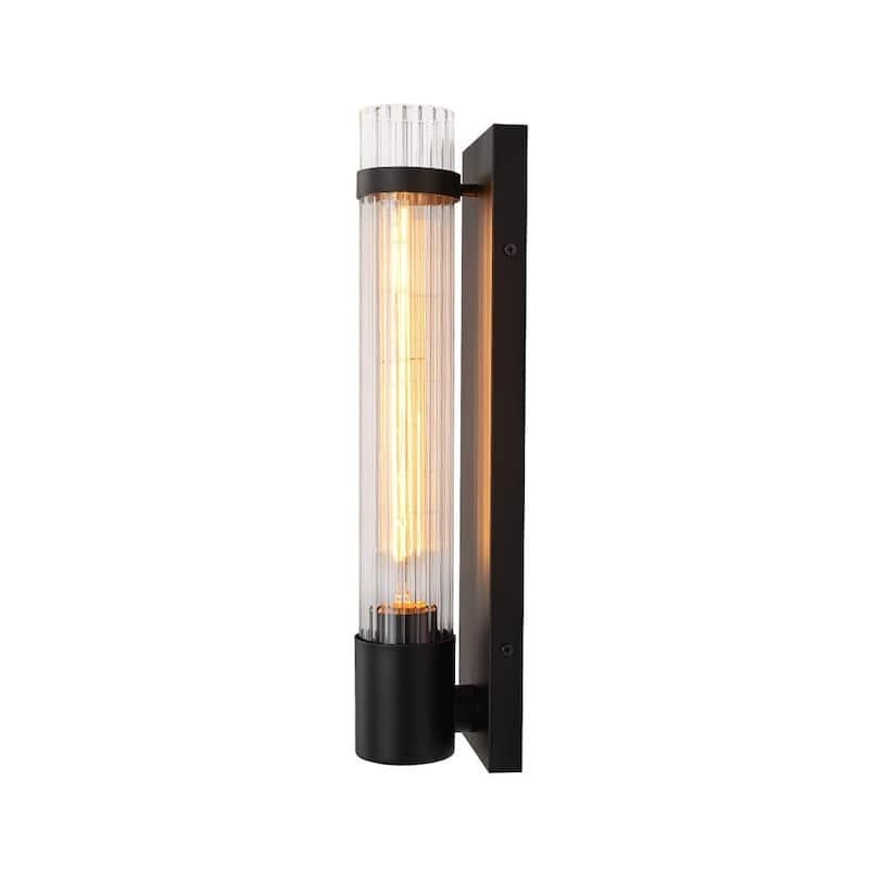 Modern 1-Light Clear Ribbed Glass Pipe Wall Lamp