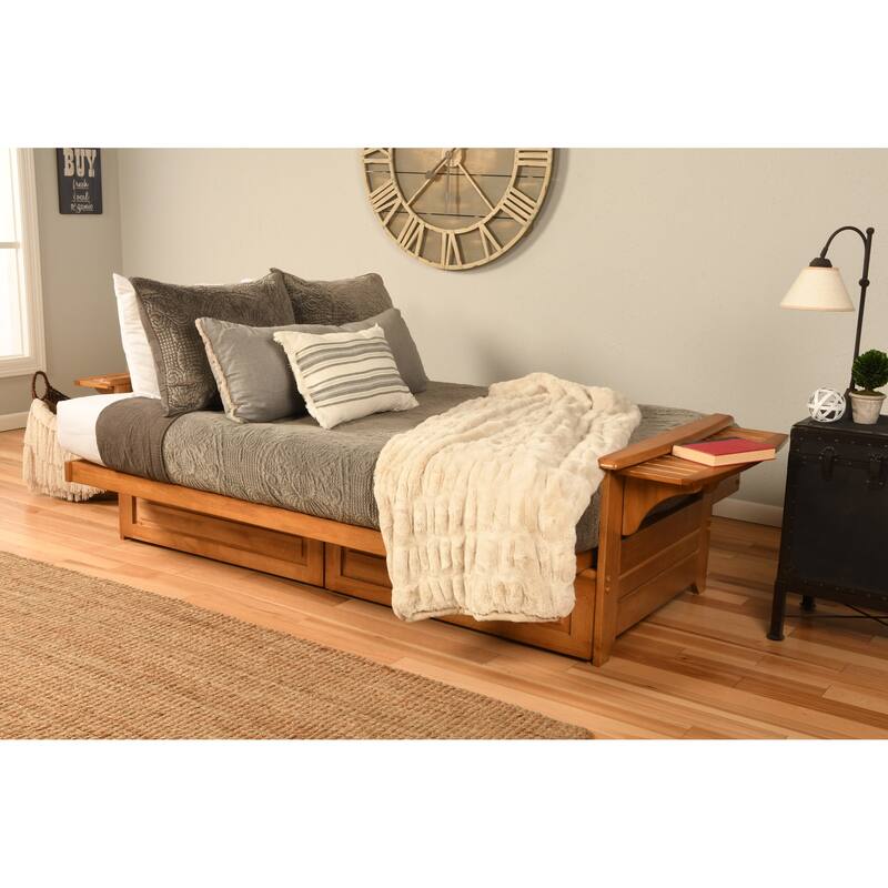 Somette Phoenix Butternut Futon Set with Storage Drawers and Mattress