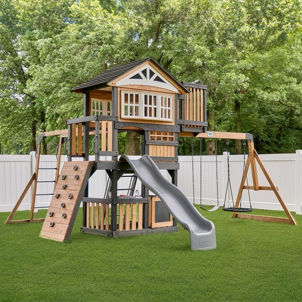 Backyard Discovery Rosewood Falls Cedar Wood Swing Set, Monkey