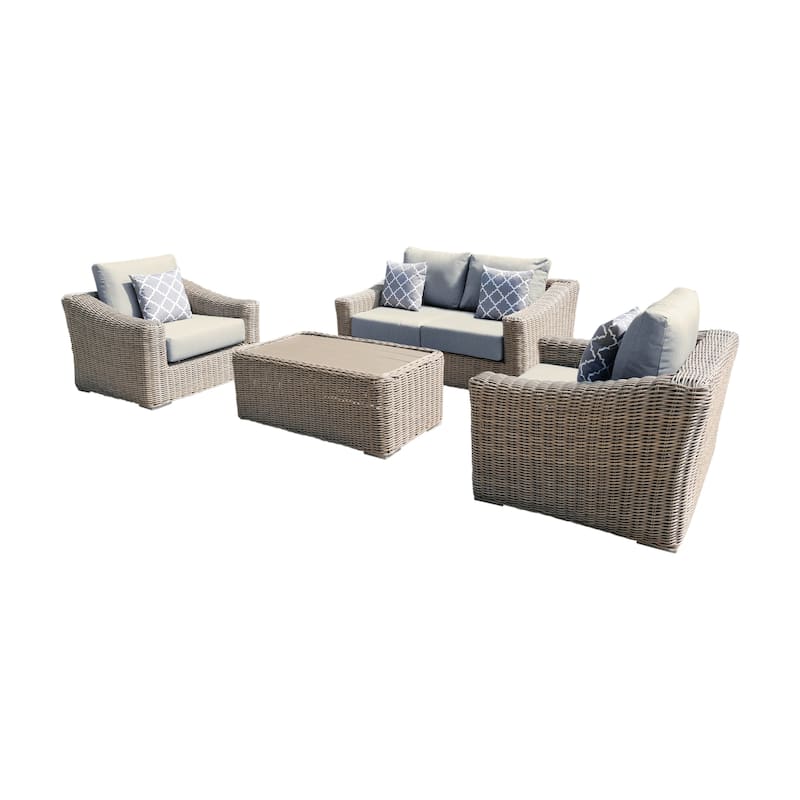Tulum Two-Tone Dark Beige Aluminum Frame Love Seat Set Set with Cushions