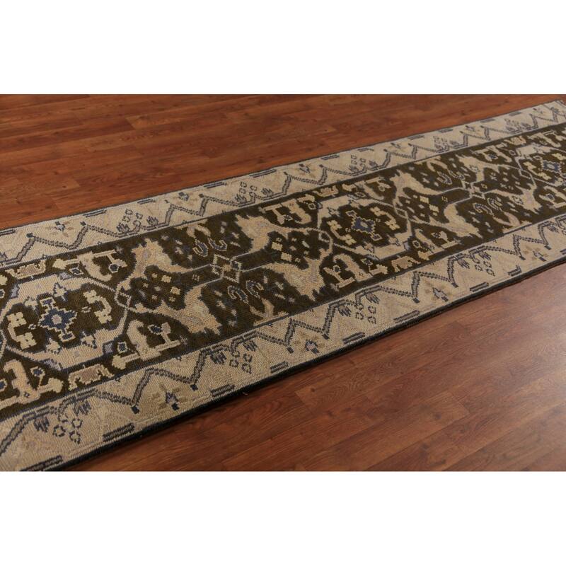 Brown Oushak Indian Runner Rug Handmade Wool Carpet - 2'7"x 9'8"