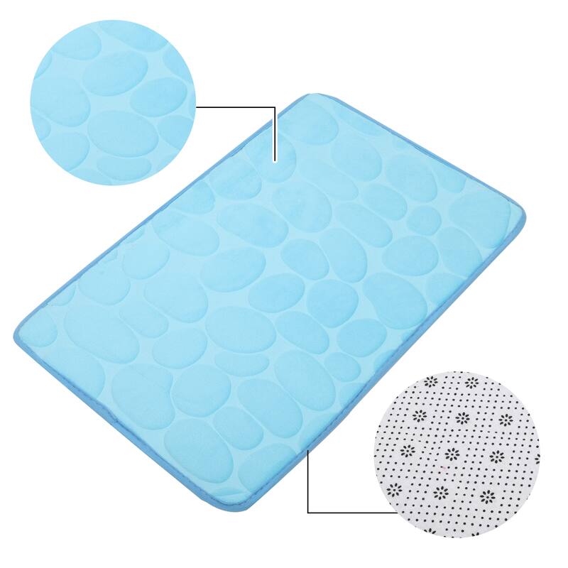 Cobblestone Pattern Bathroom Rugs, Polyester Bath Mat, Machine Washable Blue 60x40cm