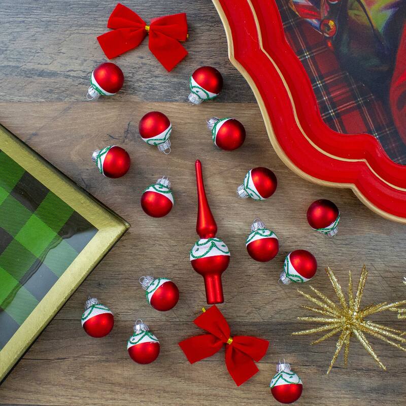 15ct Red and White Frosted Tree Topper with Christmas Ball Ornaments - 5.5