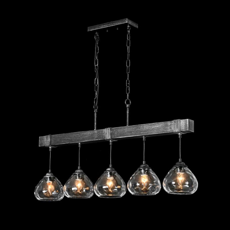 5 - Light Farmhouse Black Linear Glass Kitchen Island Pendant Light - 5 Light