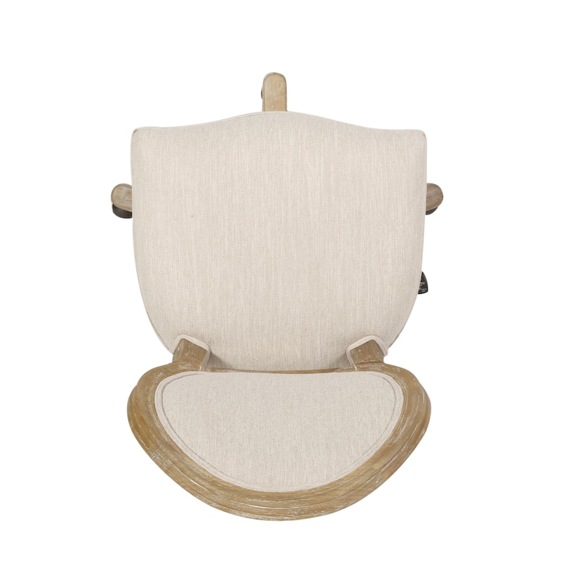 Roomfitters Upholstered Office Desk Chair with Adjustable Height, Swivel Wheels and Wood Frame, Beige Natural