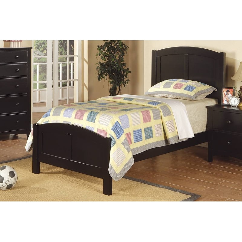 Twin Size Panel Bed with Carved Headboard and Rubberwood Frame