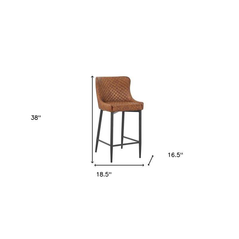 HomeRoots Set of Two 26" Orange and Black Metal and Faux Leather Low Back Counter Height Bar Chairs