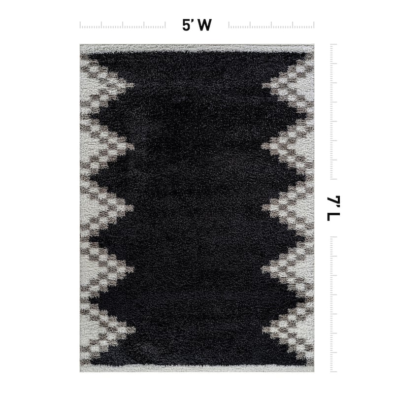 Geometric Shag Rug - Soft & Stylish - Anthracite Dark Gray - Medium Pile, Easy to Clean