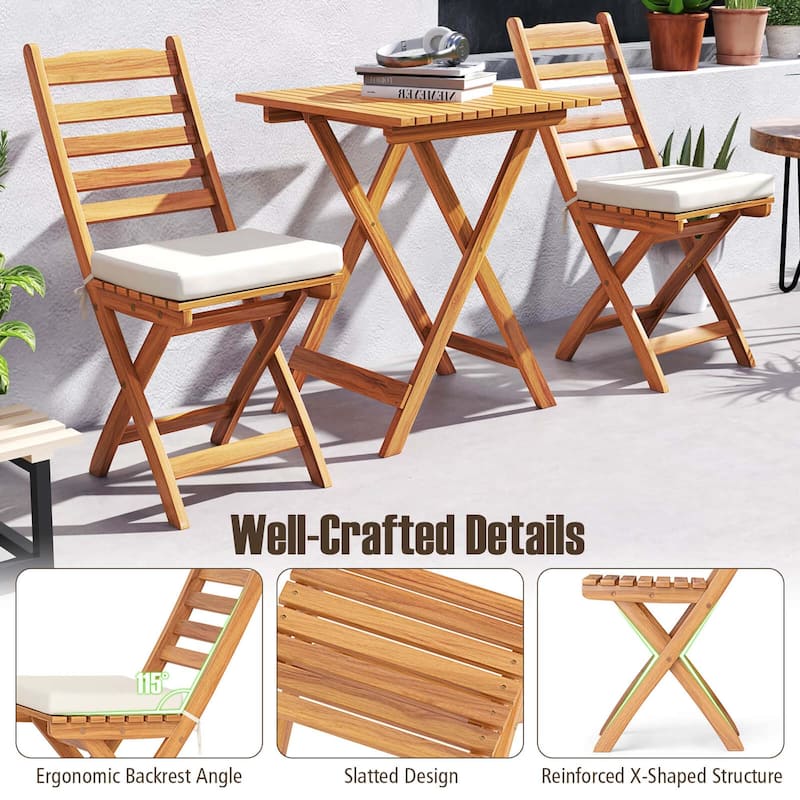 Patiojoy 3-Piece Folding Bistro Set with Removable Seat Cushions - See Details
