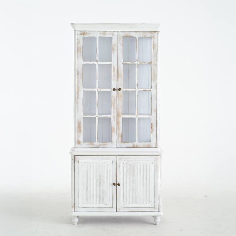 3-Sided Display Cabinet with Glass Doors, 77.5" Adjustable Display Shelf with Cabinet, Display Case for Trophies, Collectibles