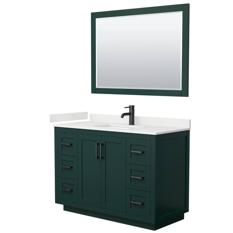 Miranda 48-inch Single Vanity, Quartz Top, 46-inch Mirror - Green, Black Trim, White Quartz Top