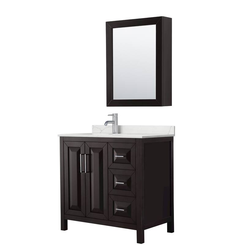 Daria 36-inch Single Vanity, Single Hole Quartz Top, Med Cabinet - Dark Espresso, Chrome Trim, Giotto Quartz Top