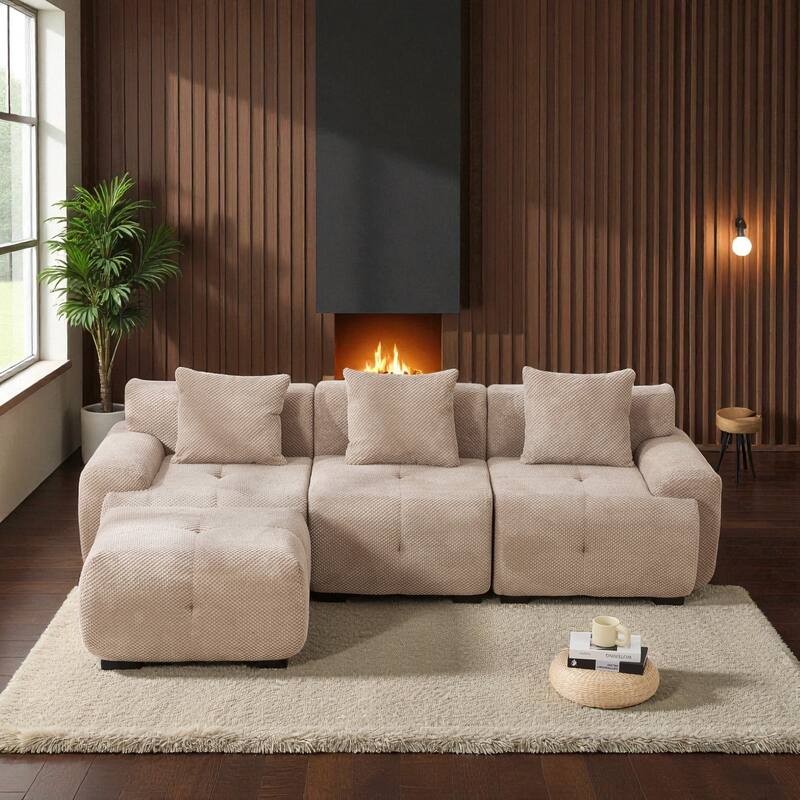 104.3" Modular L-Shaped Sectional Sofa, 4-Piece Oversized 3-Seater Cloud Couch with Ottoman, Tufted Deep Seat & 3 Pillows
