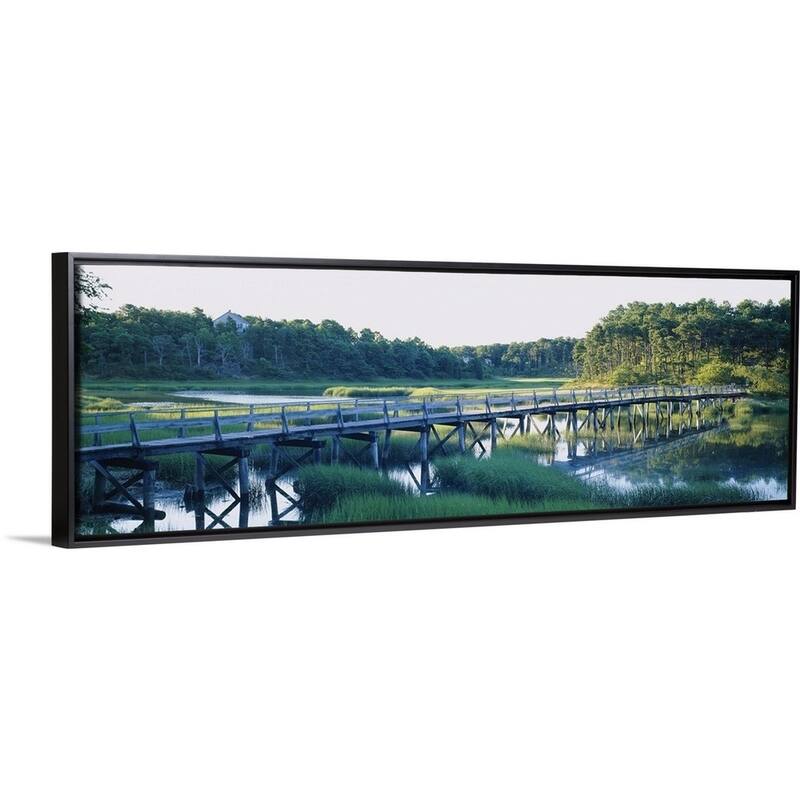 "Marsh Footbridge Cape Cod MA" Black Float Frame Canvas Art